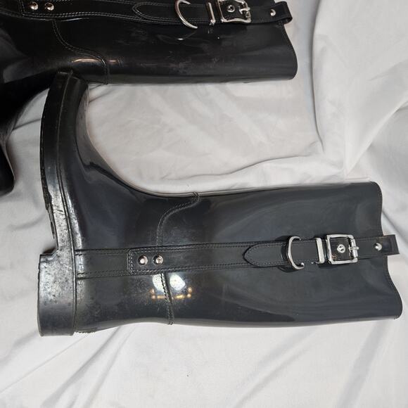 Coach Women's Riding Rain Boots Black Round Toe Knee High Buckle 7 - Picture 13 of 13